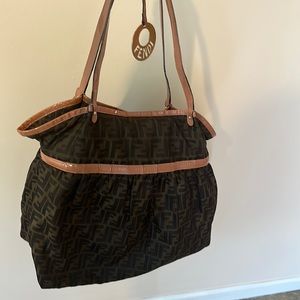 Large Authentic fendi tote with pink patent leather trim